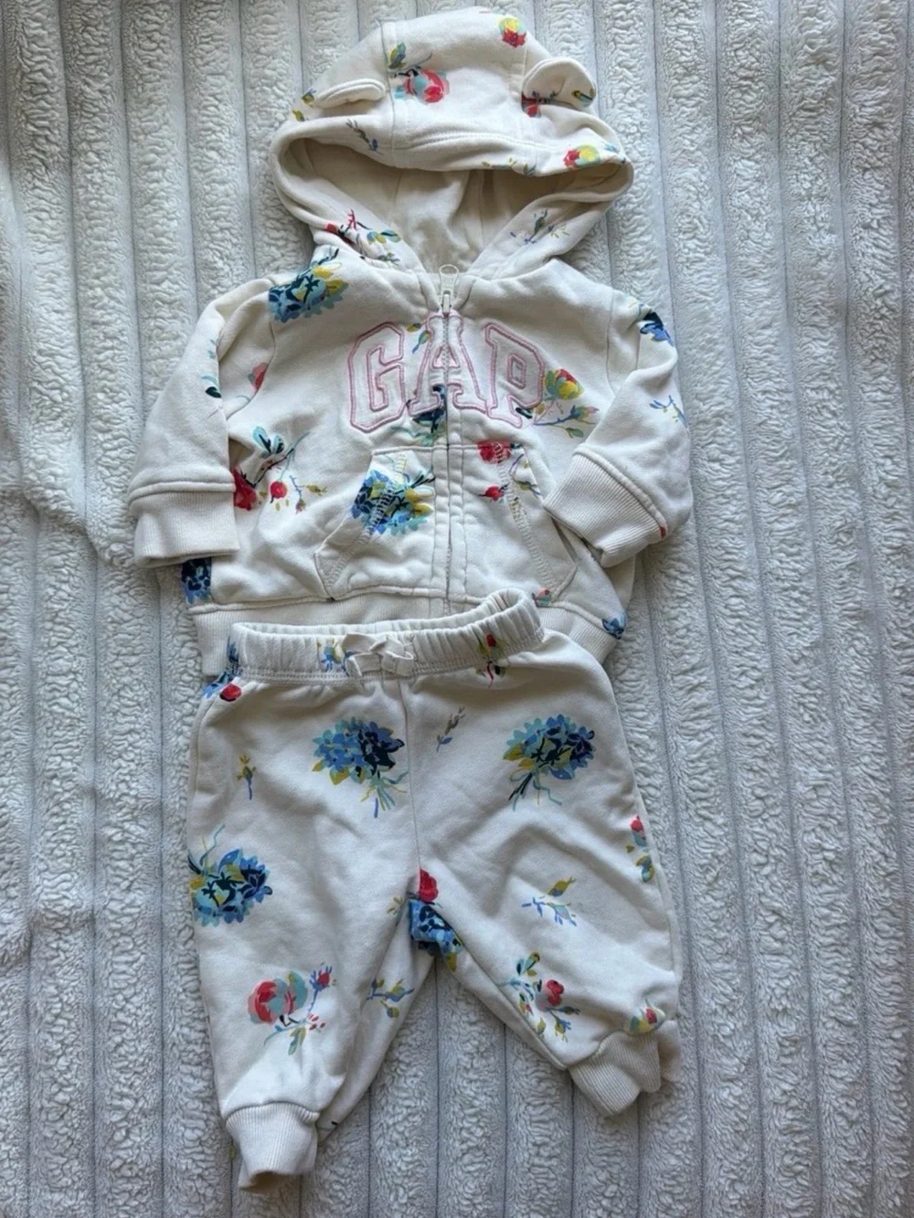 GAP Cream Floral Hoodie and Matching Floral Joggers Baby Set